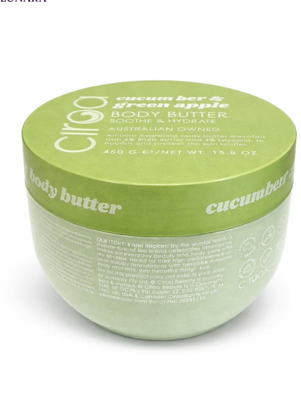 Ciroa Cucumber & Green Apple Hydrating Body Butter 15.8 Oz